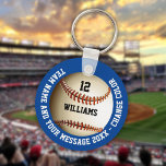 Custom Name Number Team Name Baseball Keychain<br><div class="desc">Personalized name,  number,  team name and message baseball gift. You can customize the background color to match your favorite team. Designed by Thisisnotme©</div>