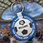 Custom Name Number Team Name Soccer Ball Keychain<br><div class="desc">Personalized name,  number,  team name and message soccer gift. You can customize the background color to match your favorite team. Designed by Thisisnotme©</div>