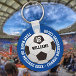 Custom Name Number Team Name Soccer Ball Keychain<br><div class="desc">Personalized name,  number,  team name and message soccer gift. You can customize the background color to match your favorite team. Designed by Thisisnotme©</div>