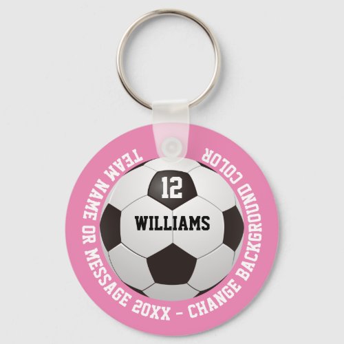 Custom Name Number Team Name Soccer Ball Pink Keychain