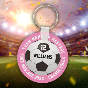 Custom Name Number Team Name Soccer Ball Pink Keychain