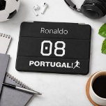 Custom Name Number Team Soccer Silhouette iPad Mini Cover<br><div class="desc">Protect your device in style with this sleek, varsity-inspired iPad Mini cover. Featuring a unique soccer player silhouette where the exclamation mark incorporates a soccer ball, this case is built for the ultimate fan. It’s fully customizable: easily update the name, jersey number, and country to create a one-of-a-kind piece of...</div>