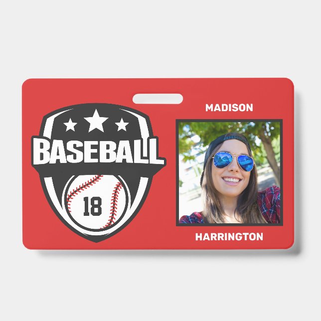 Custom Name, Number, Text & Color Baseball Badge (Front)