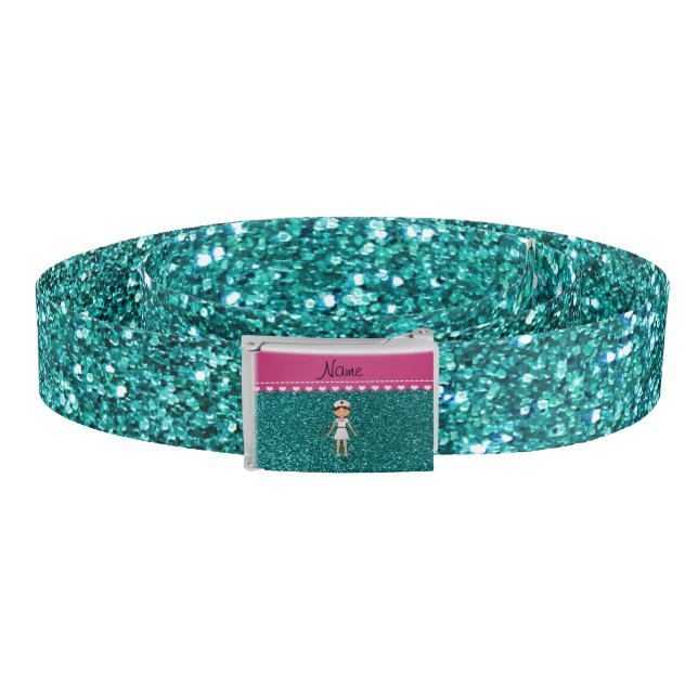 Custom name nurse pastel robin egg blue glitter belt (Coil)