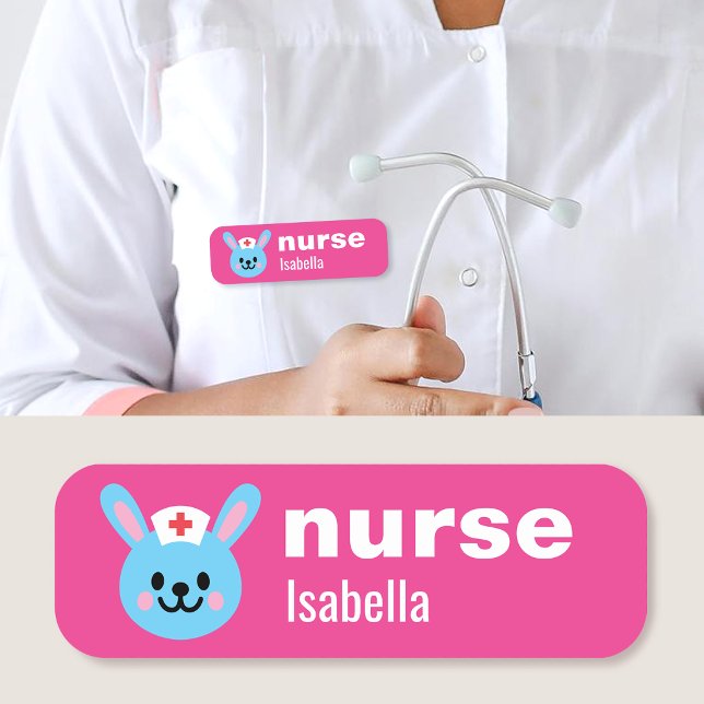 Custom Name Nurse Tag Simple Cute Rabbit Pink (Creator Uploaded)