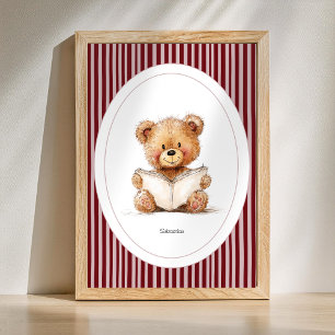 Custom Name Nursery Wall Art - Teddy Bear Reading