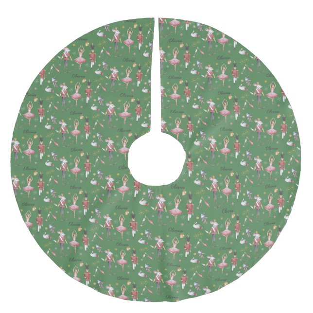 Custom name Nutcracker Ballet Ballerina Christmas Brushed Polyester Tree Skirt (Front)