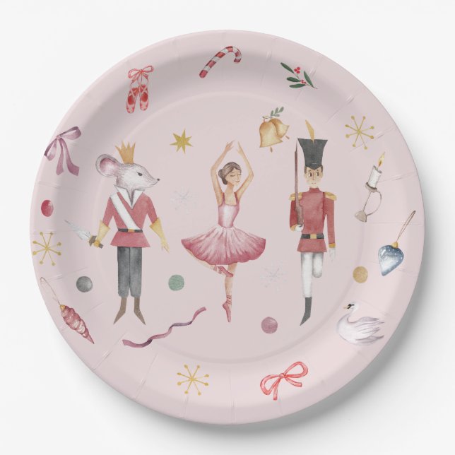 Custom name Nutcracker Ballet Ballerina Christmas Paper Plates (Front)