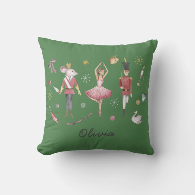 Custom name Nutcracker Ballet Ballerina Christmas Throw Pillow (Front)