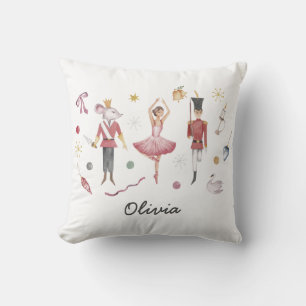Custom name Nutcracker Ballet Ballerina Christmas Throw Pillow