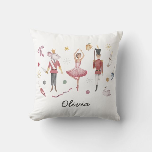 Custom name Nutcracker Ballet Ballerina Christmas Throw Pillow (Front)