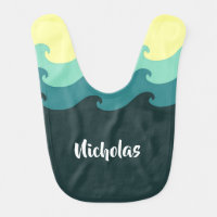 Custom name ocean waves baby bib