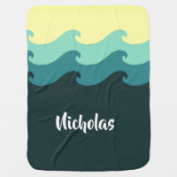 Custom name ocean waves baby blanket