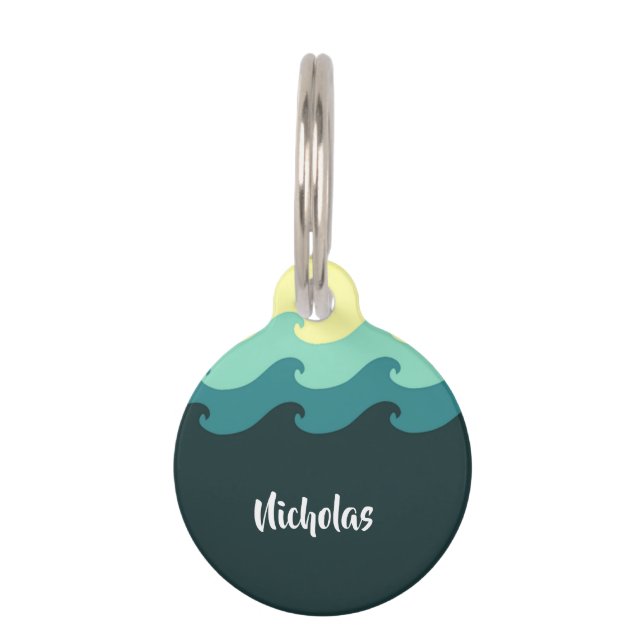 Custom name ocean waves pet ID tag (Front)