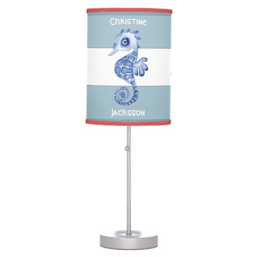 Custom name octopus stringray seahorse striped blu table lamp