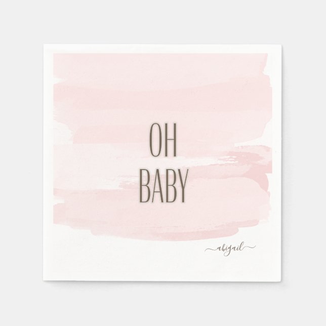 Custom Name Oh Baby Pink Splash Baby Shower Napkins (Front)