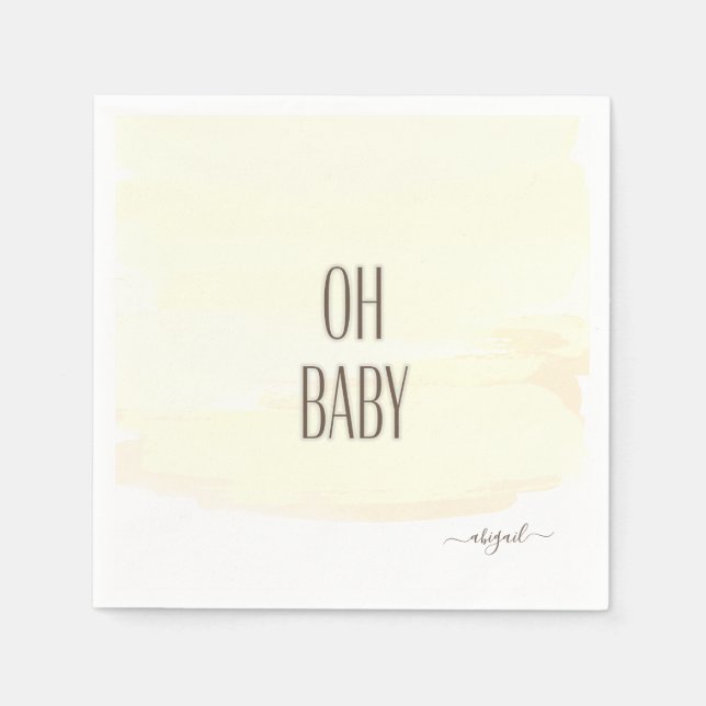 Custom Name Oh Baby Yellow Splash Baby Shower Napkins (Front)