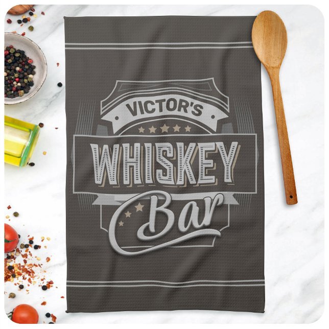 Custom NAME Old Deluxe Liquor Label Whiskey Bar Kitchen Towel (Creator Uploaded)
