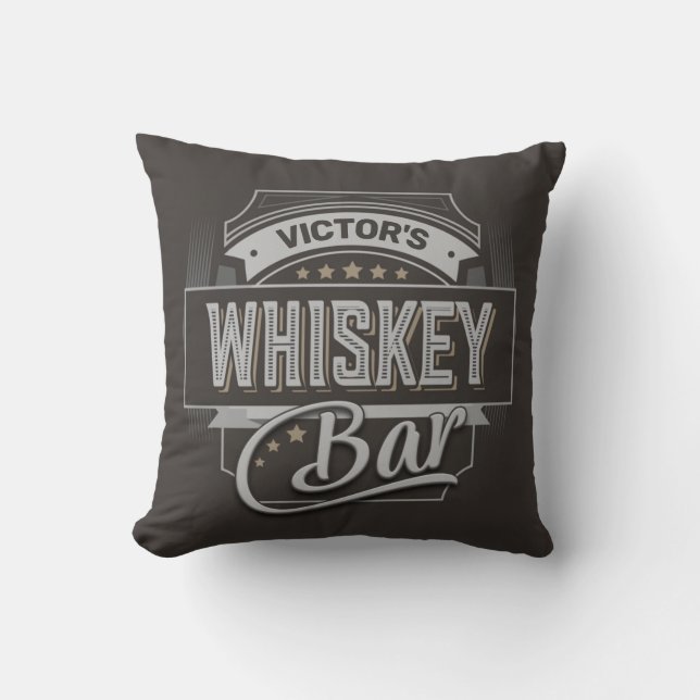 Custom NAME Old Deluxe Liquor Label Whiskey Bar  Throw Pillow (Front)