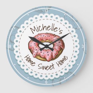 Custom NAME Old Fashioned Donut Sweet Home Large Clock