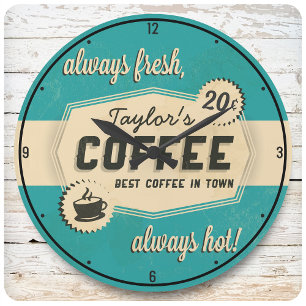 Custom NAME Old Retro 50's Coffee Shop Diner Large Clock