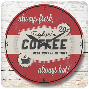 Custom NAME Old Retro 50's Coffee Shop Diner Large Clock