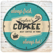 Custom Name Old Retro 50's Coffee Shop Diner Large Clock at Zazzle