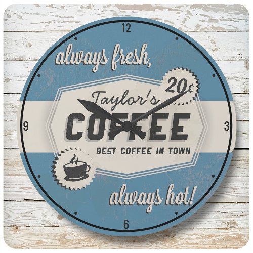 Custom NAME Old Retro 50s Coffee Shop Diner Large Clock