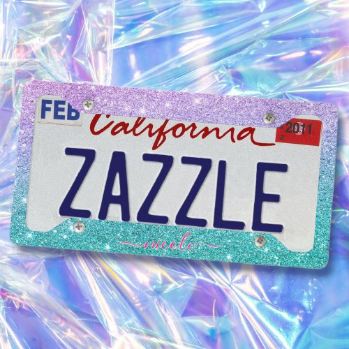 Custom Name Ombre Glitter in Mermaid Colors License Plate Frame
