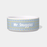 Custom Name on Adorable Little Paws Pet Bowl<br><div class="desc">Elevate your pet’s mealtime with this adorable custom pet bowl featuring a charming design of cute paw prints in pastel yellow and white against a soft blue background. Add your furry friend's name to make it truly personalized! This delightful bowl is perfect for cats and dogs alike, offering both style...</div>