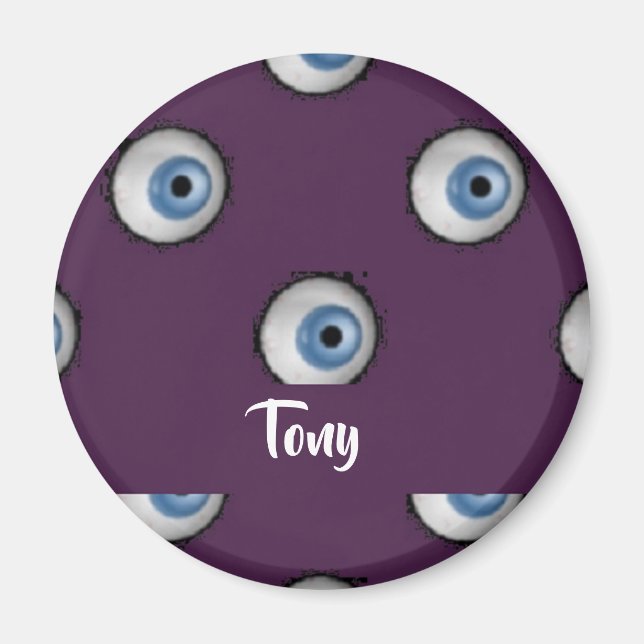 Custom name on big eyes on purple magnet (Front)