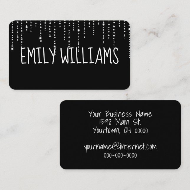 Custom Name On Black with Diamonds Business Card (Front/Back)