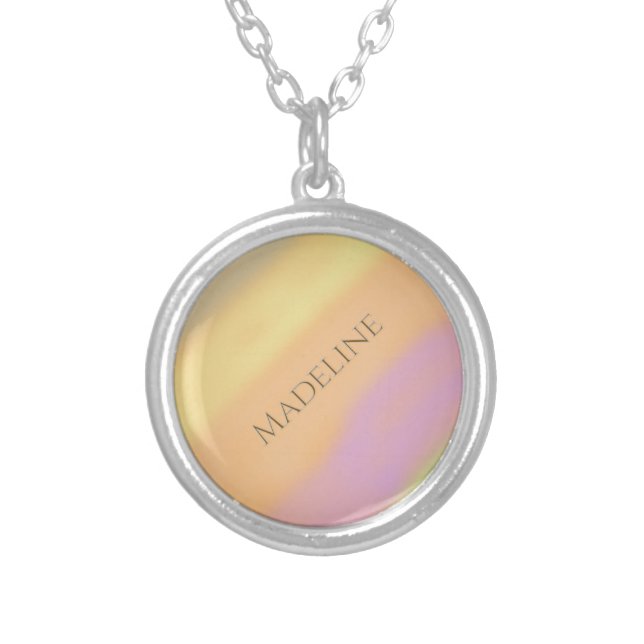Custom Name on Cotton Candy Colors Silver Plated Necklace (Front)