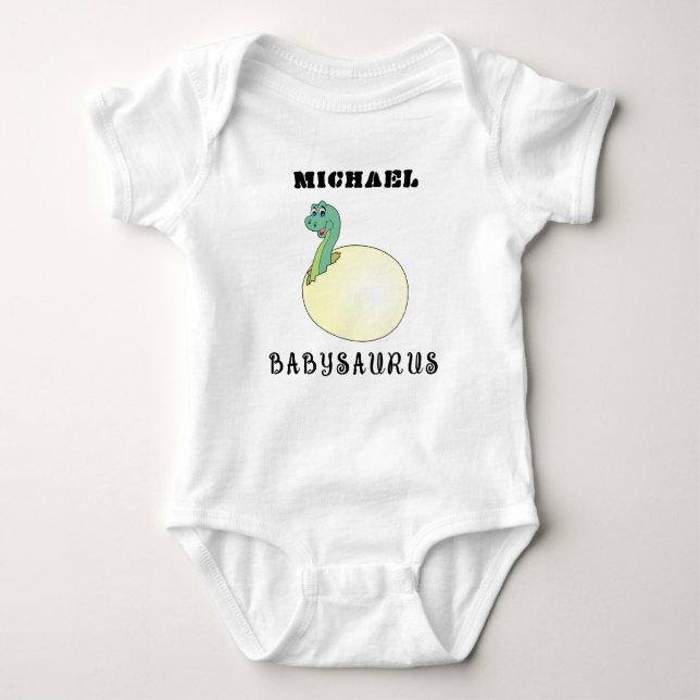 Custom Name on Cute Hatchling Dinosaur Baby Bodysu Baby Bodysuit (Front)