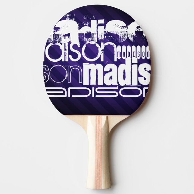 Custom Name on Deep Violet Purple Stripes Ping Pong Paddle (Front)