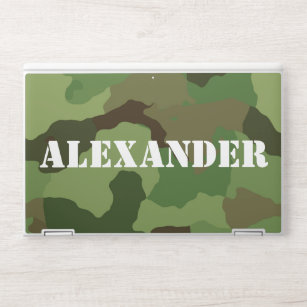 Custom Name on Green and Brown Camouflage HP Laptop Skin