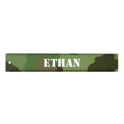 Custom Name on Green and Brown Camouflage Ruler