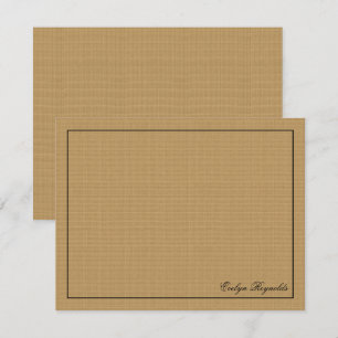 Custom Name on Natural Jute Burlap Fabric Texture Note Card