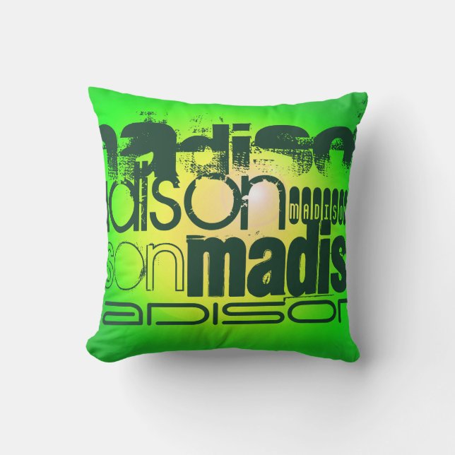 Custom Name on Neon Yellow & Green Throw Pillow (Front)