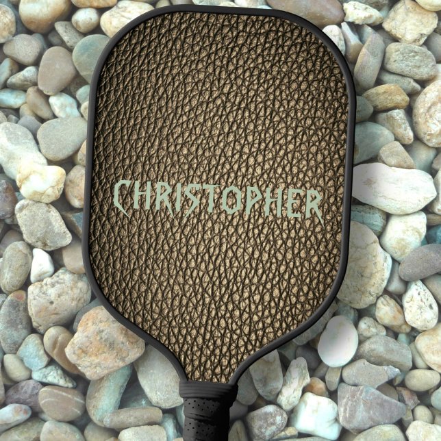 Custom Name on Olive Green Leather Grains Print Pickleball Paddle (Creator Uploaded)