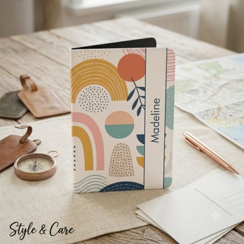 Custom Name on Pastel Prism Arc Abstract Pattern Passport Holder
