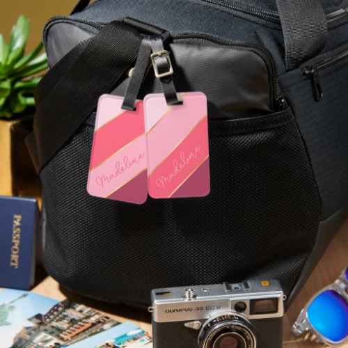 Custom Name on Pretty Pastel Rose Blush Stripes Luggage Tag