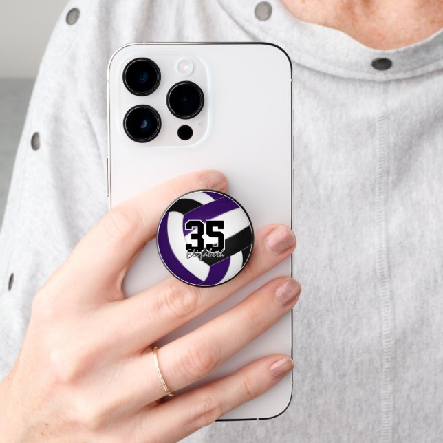 custom name on purple black team colors volleyball PopSocket (Hand)