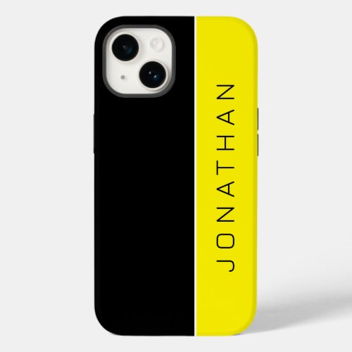 Custom Name on Simple Modern Black  Yellow Case_Mate iPhone 14 Case