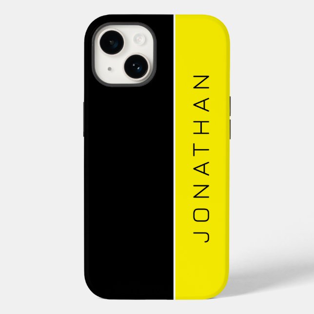 Custom Name on Simple Modern Black | Yellow Case-Mate iPhone Case (Back)