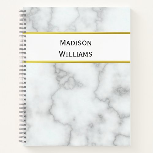 Custom Name on White Marble Look Notebook