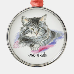 Custom Name or Date Cute Cat, Pet, Animal Metal Ornament
