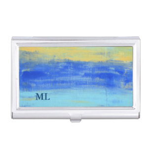 Custom Name or Monogram - Beach Blue Abstract Art Business Card Case