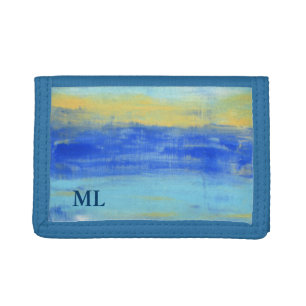 Custom Name or Monogram - Beach Blue Abstract Art Trifold Wallet