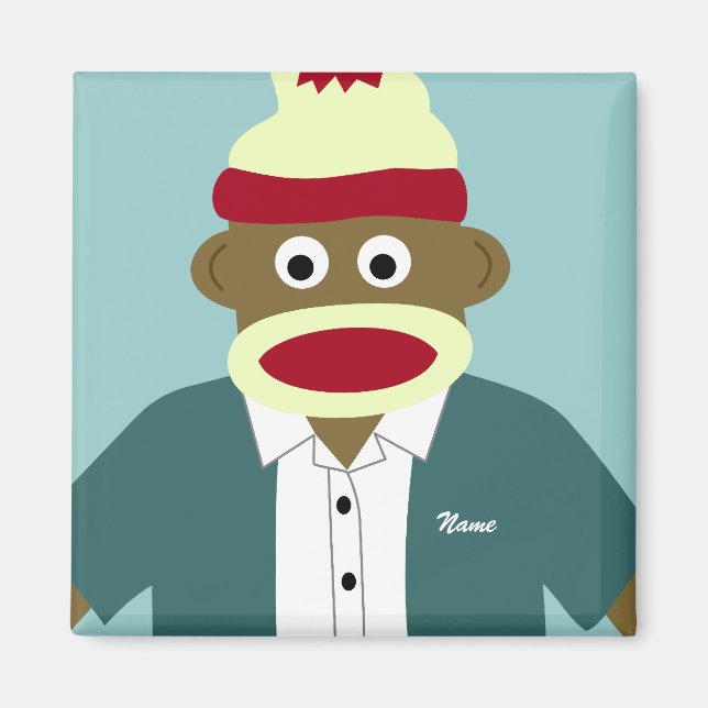 Custom Name or Monogram Sock Monkey Boy Magnet (Front)